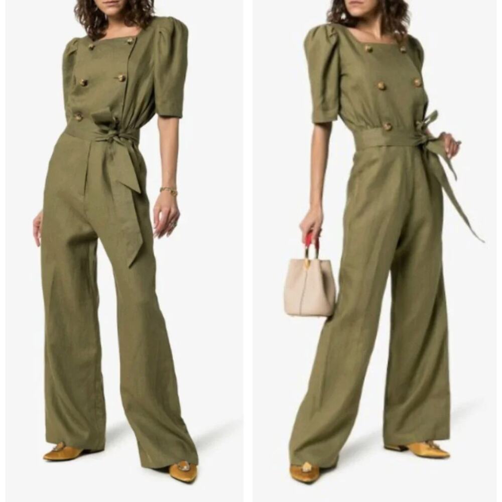 Lisa Marie Fernandez Jumpsuit 3 Diana Linen Jumpsuit Wide Leg Green Quiet Luxury